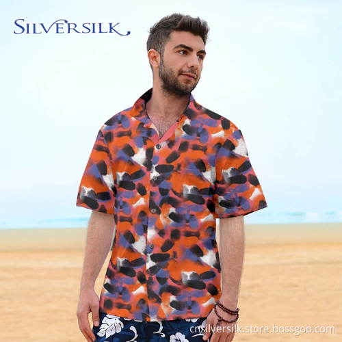 Custom Short Sleeve Casual Mens Blouse Printed Shirt